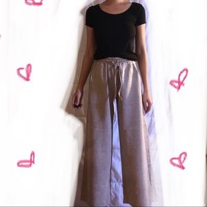 Linen-cotton blend wide leg pants